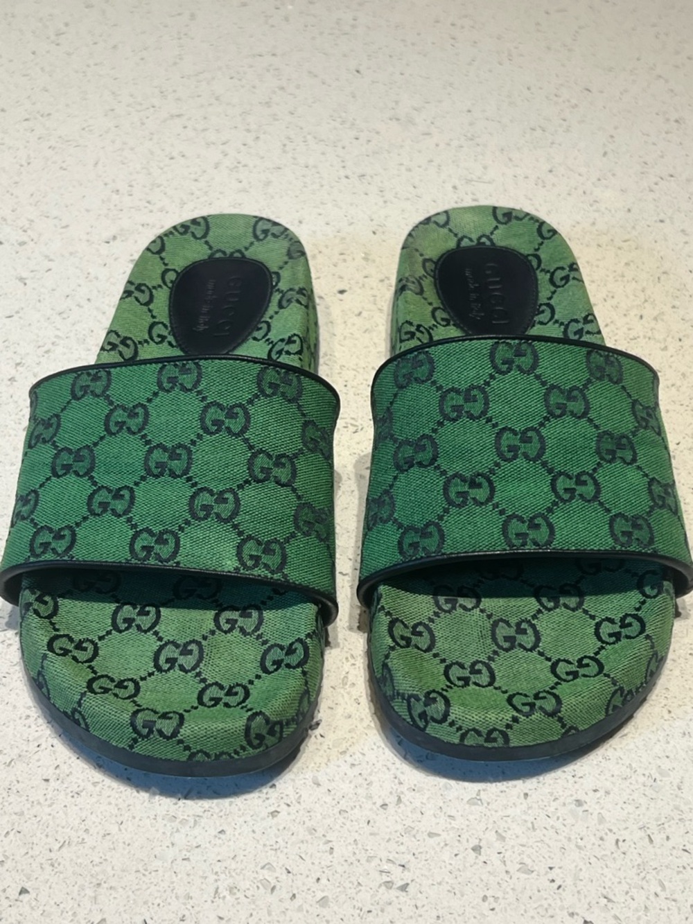 Gucci GG green canvas platform sandals size 10 US - Picture 2 of 10